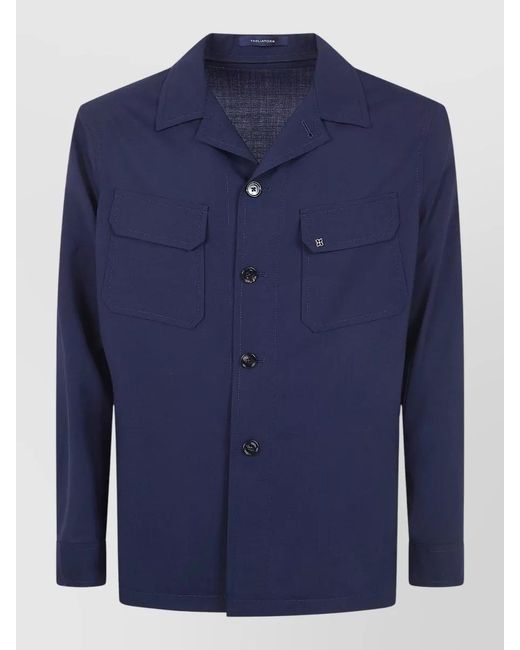 Tagliatore Blue Virgin Wool Shirt Jacket for men