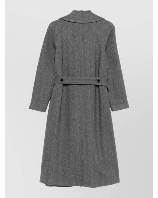 Paltò Gray Paola Wool Coat Long Belted Notch Lapel