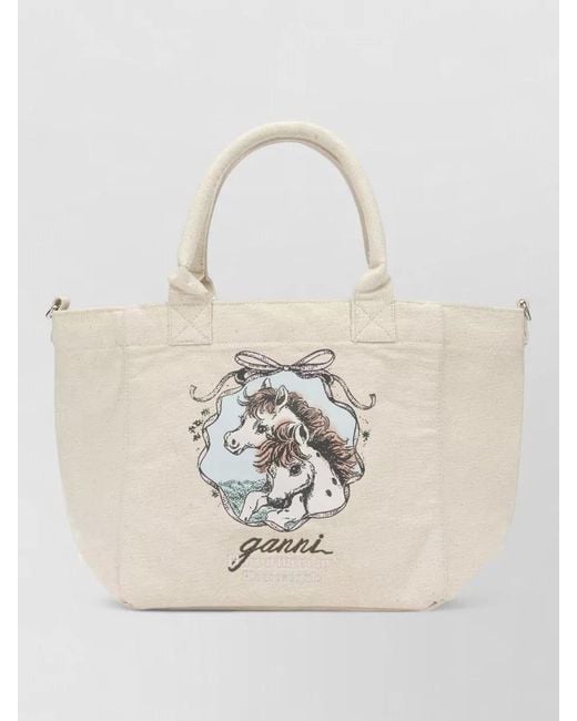 Ganni White Easy Pony Medium Tote Bag Shoulder