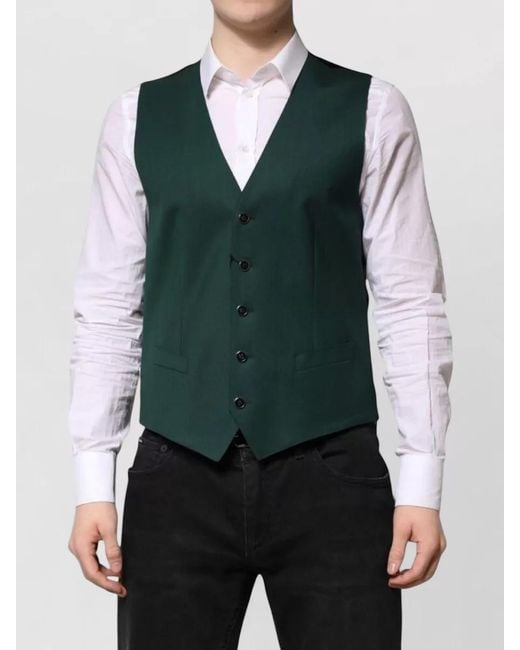 Dolce & Gabbana Green Virgin Wool V-Neck Waistcoat for men
