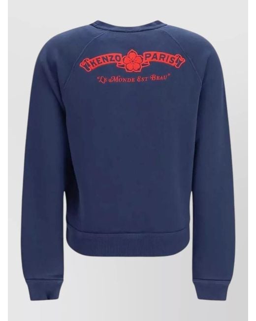 KENZO Blue Raglan Sleeve Crew Neck Cotton Sweater