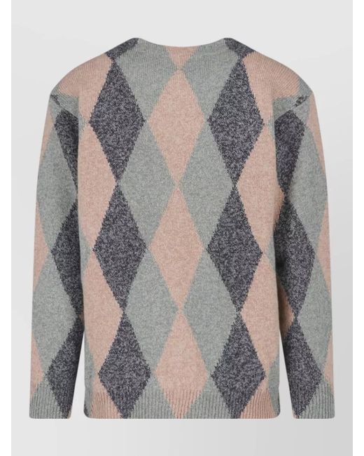 Valentino Gray Argyle Knit Crewneck Jacket Pockets for men