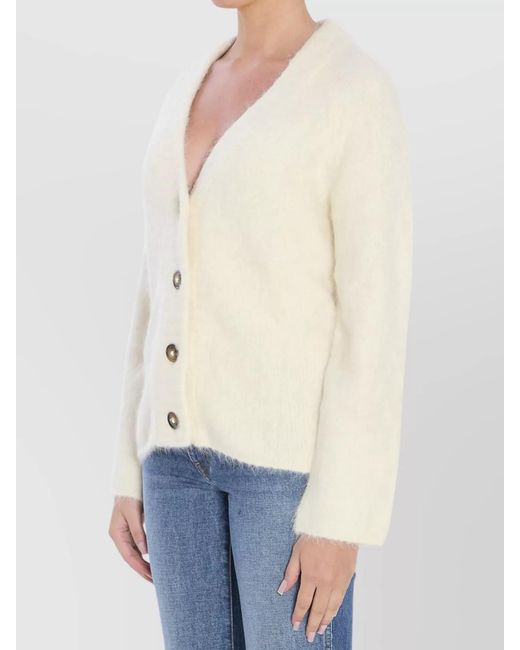 Loulou de Saison Natural Ribbed V-Neck Alpaca Cardigan