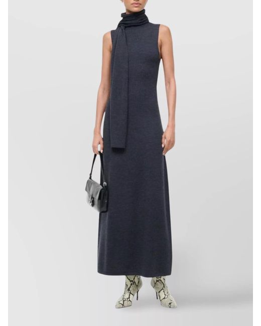 Staud Blue Wool Turtleneck Midi Knit Dress