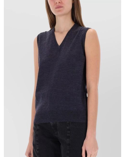 Maison Margiela Blue Wool V-Neck Vest
