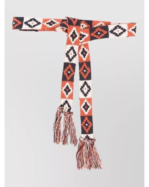 Pierre Louis Mascia White Silk Belt Scarf Geometric Pattern Fringe