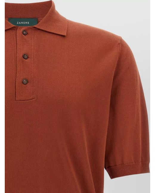 Zanone Red Cotton Polo Shirt Straight Cut Ribbed Collar Hem for men