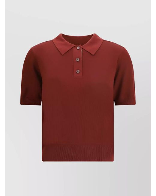 Burberry Red Ribbed Wool Short-Sleeve Polo Shirt