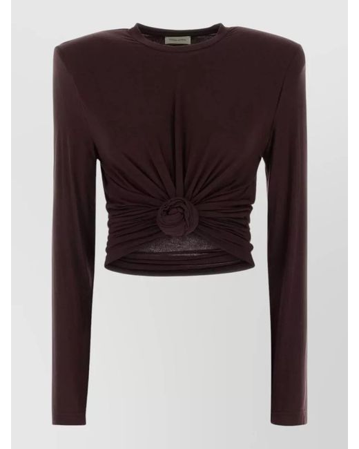 Magda Butrym Brown Stretch Cotton Cropped Top Long Sleeves