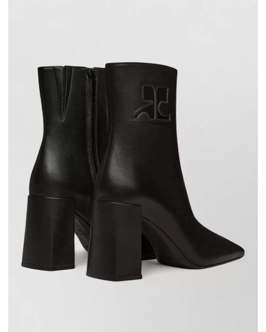 Courreges Black Ankle Boots Block Heel Pointed Toe