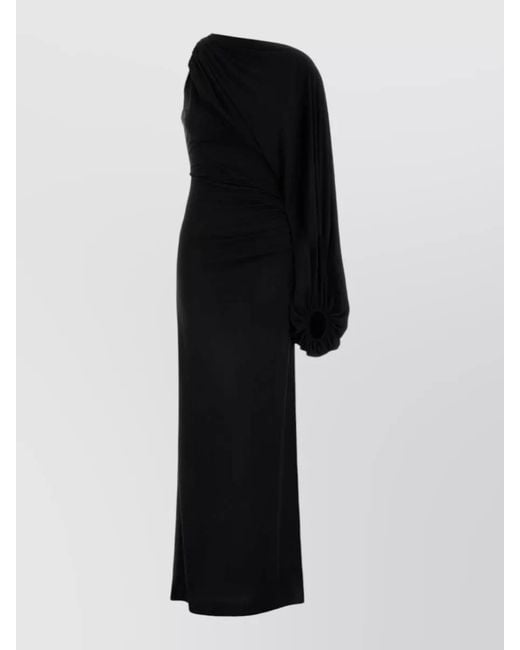 ANDAMANE Black Jersey One Shoulder Asymmetric Maxi Dress