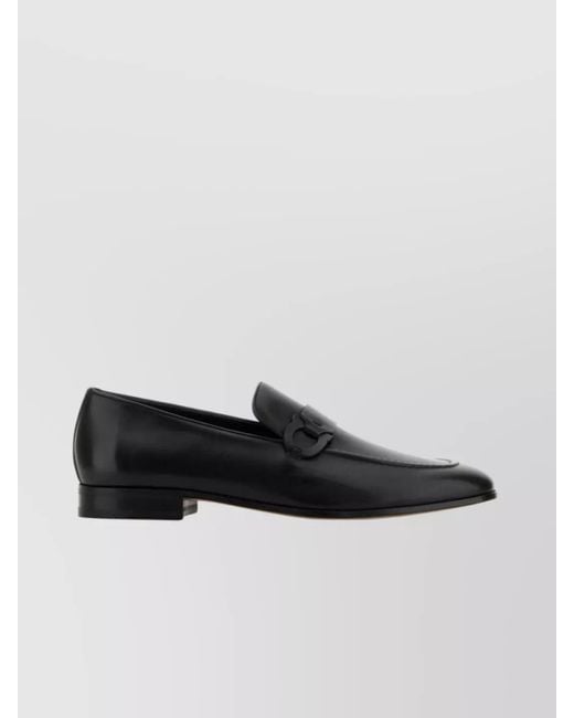 Ferragamo Black Leather Round Toe Loafers for men