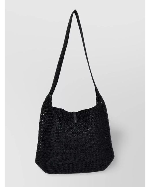 Saint Laurent Black Le 5 À 7 Medium Raffia Tote Bag