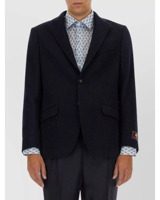 Etro Blue Cashmere Single-Breasted Blazer for men