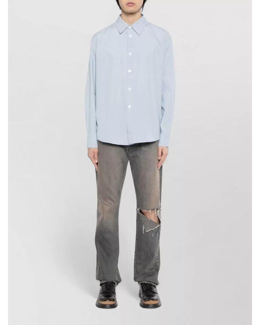 Our Legacy Blue Shirt Regular Fit Curved Hem Long Sleeves for men