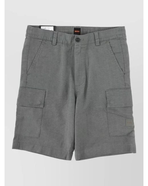 Boss Gray Cargo Shorts Sisla Multiple Pocket Design for men