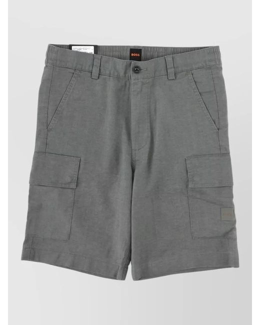Boss Gray Linen Cargo Shorts for men