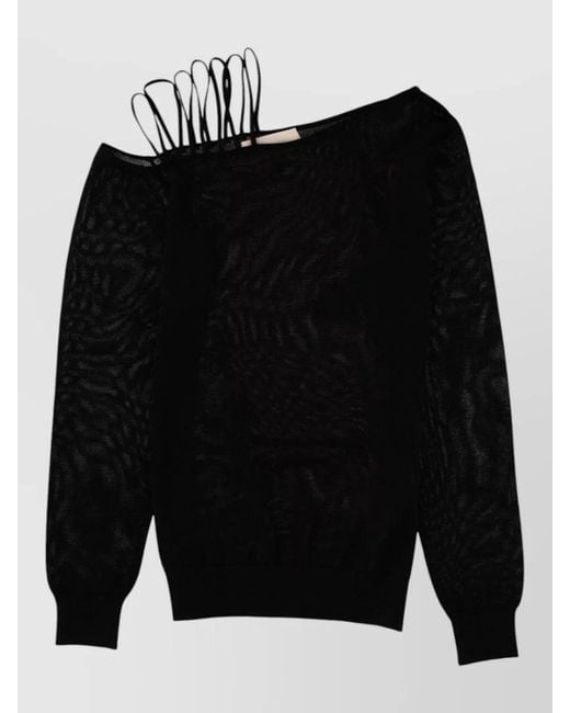 Circus Hotel Black Metallic Yarn One Shoulder Knit Top