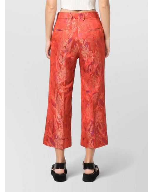 Alberto Biani Red Cropped Jacquard Trousers Belt Loops Pockets