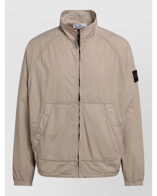 Stone Island Natural High Collar Jacket Elasticated Cuffs Hem Pockets for men