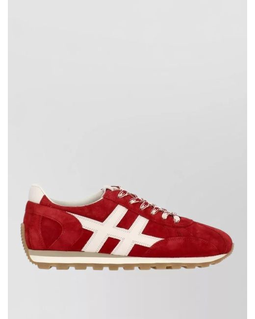 Hogan Red Suede Leather Low Top Sneakers Rubber Sole