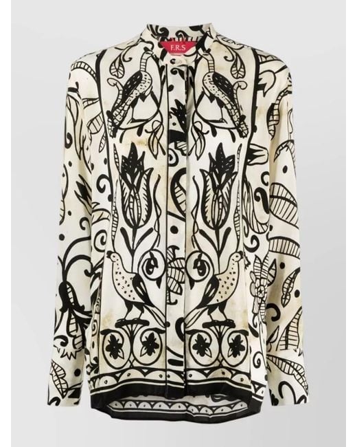 F.R.S For Restless Sleepers White Silk Shirt Band Collar Buttoned Cuffs
