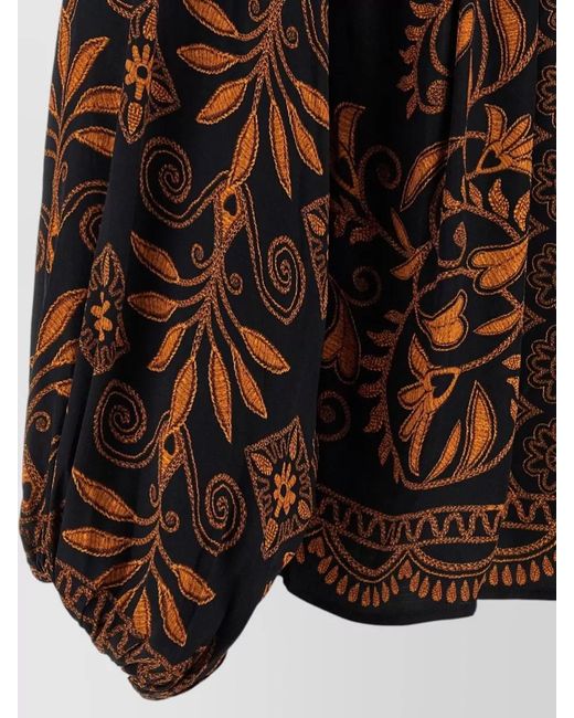 Farm Rio Black Cornely Ainika Blouse Floral Embroidery Sleeves