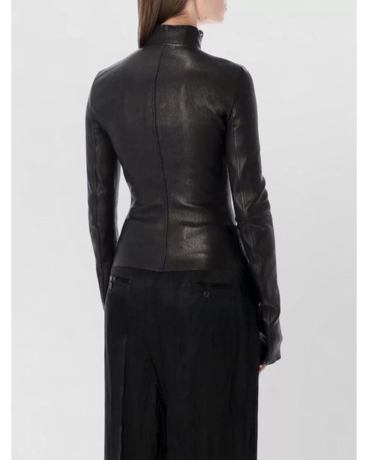 Rick Owens Black Leather High-Neck Asymmetric-Zip Long-Sleeve Jacket