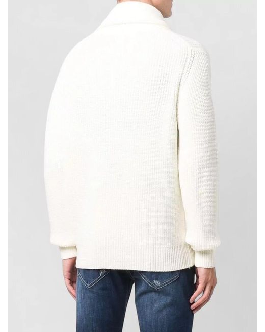 Drumohr White Shawl Collar Jacket Ribbed Texture Pockets for men