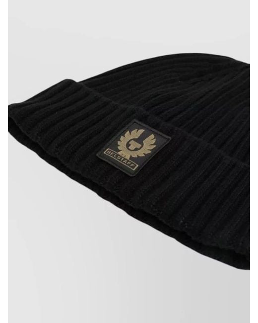 Belstaff Black Ribbed Wool Beanie for men