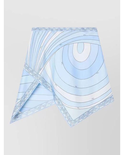 Emilio Pucci Blue Silk Twill Asymmetric Hem Scarf Skirt