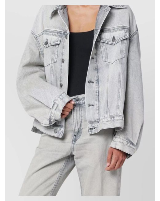 Haikure Gray Janet Denim Jacket Long Sleeves Point Collar Chest Pockets