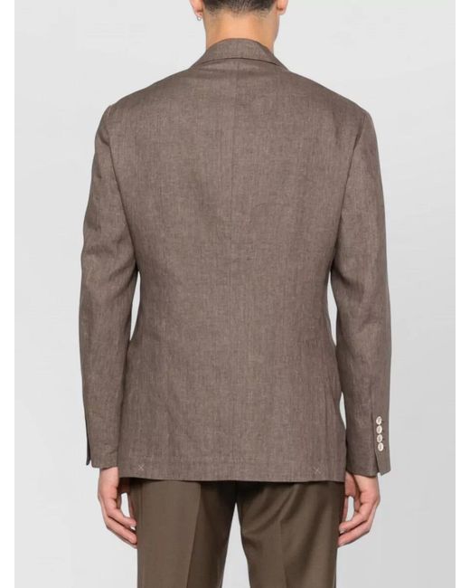 Brunello Cucinelli Brown Linen Single-Breasted Jacket for men