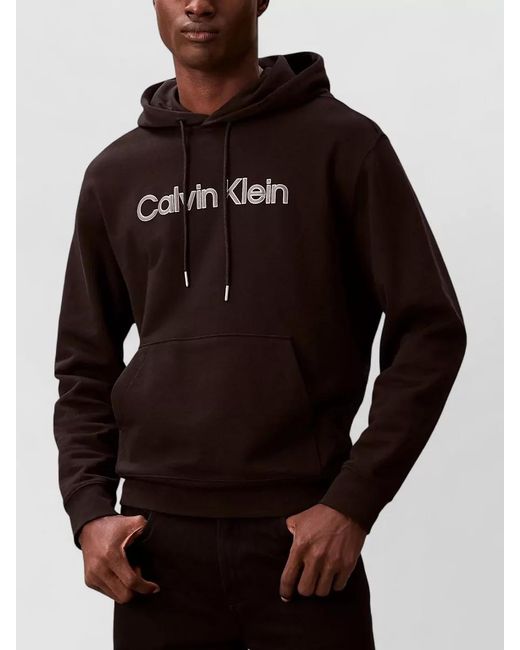 Calvin Klein Black Hoodie Terry Drawstring Hood Kangaroo Pocket for men
