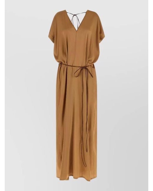 DI.LA3 PARI' Natural Riky Dress V Neckline Waist Tie