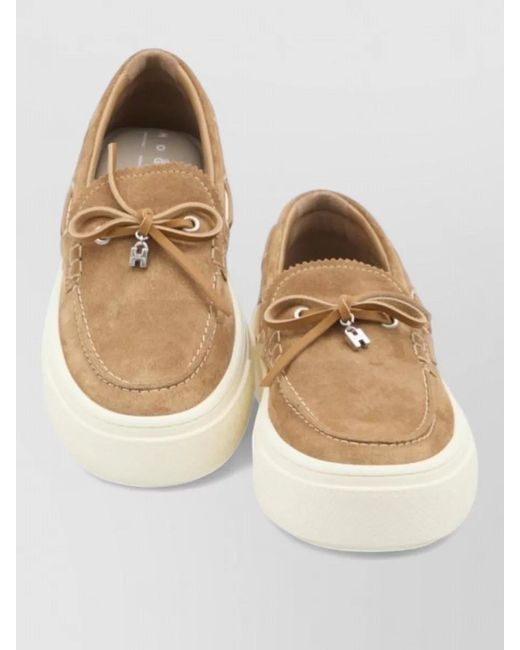 Hogan Natural Crosswind Suede Leather Loafers Boat Style