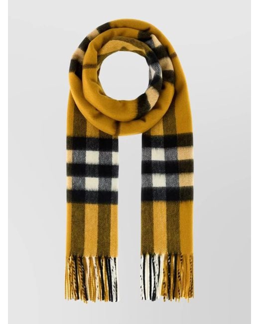 Burberry Multicolor Cashmere Scarf With Fringe And Checked Design