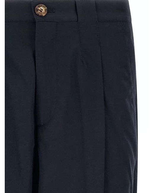 Brunello Cucinelli Blue Cotton Regular-Fit Pleated Straight-Leg Tailored Trousers for men