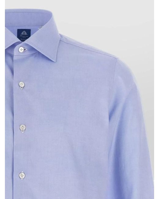 Finamore 1925 Blue Napoli Shirt Button Down Collar Long Sleeves for men
