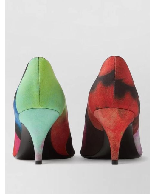 Versace Red Pumps Face Print Pointed Toe Kitten Heel