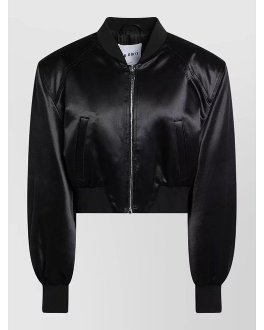 The Attico Black Cropped Bomber Jacket