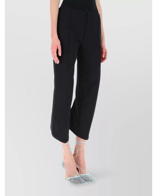Bottega Veneta Blue Cotton Cropped Pleated Trousers