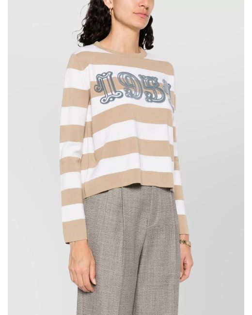 Max Mara White Striped Wool Crew Neck Sweater