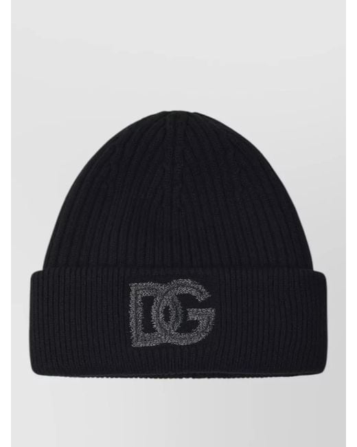 Dolce & Gabbana Blue Ribbed Logo Beanie for men