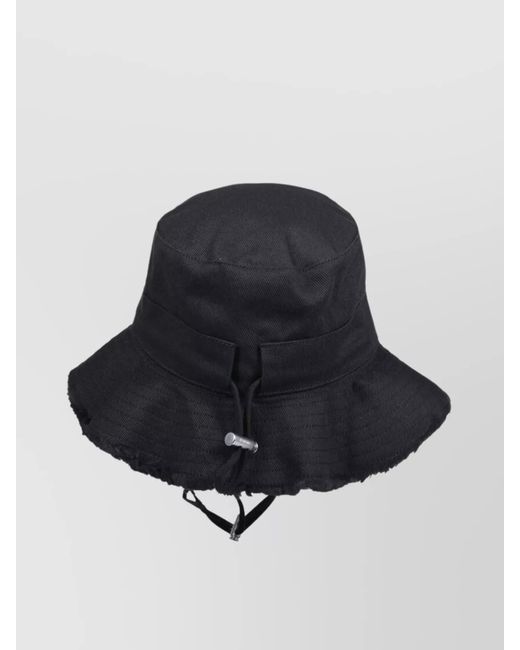 Jacquemus Black Cotton Frayed Bucket Hat