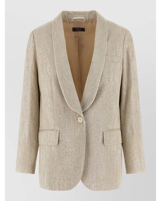 Peserico Natural Blazer Metallic Thread Notched Lapel Buttons