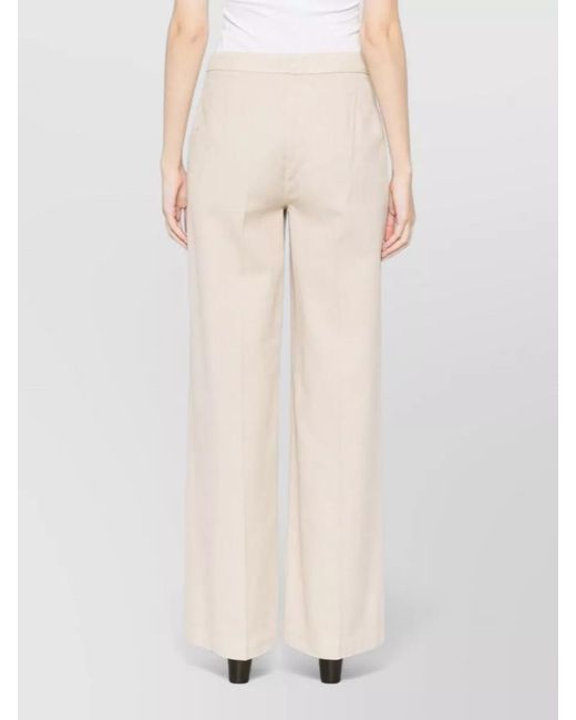 Via Masini 80 Natural Cotton Trousers Wide Leg Belt Loops