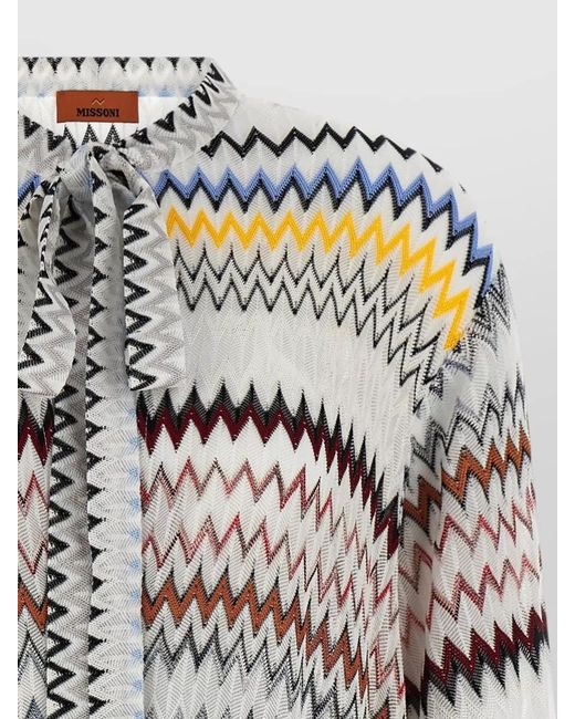 Missoni Gray Chevron Dress Long Sleeves Tie Waist