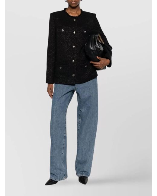 IRO Black Textured Blazer With Frayed Trim And Pockets