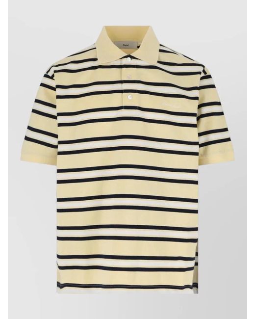 DUNST Natural Striped Polo Collar Top Regular Fit